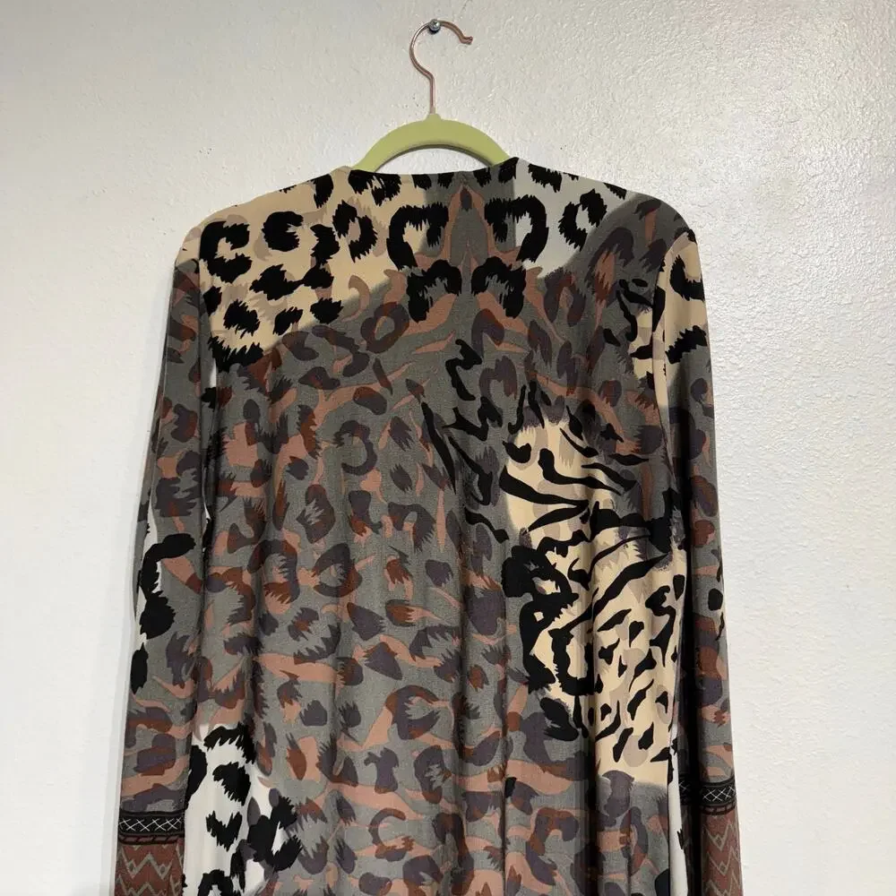 Calessa Brown Animal Print Vintage Midi Dress Sz XL - Picture 8 of 12